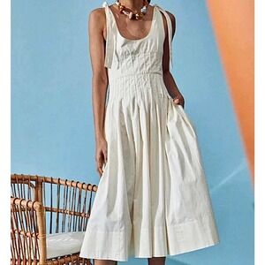 Hunter Bell Braden Womens Size 10 Fit & Flare Midi Dress Cream Bow Straps